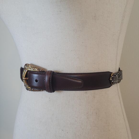 Fossil Belt Small Brown Leather Western Medallion Cowgirl Boho Rodeo Engraved main image 7